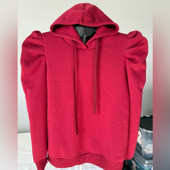Boutique - Women's Berry Red Flutter Shoulder Hoodie, Sz M - Picture 1 of 6